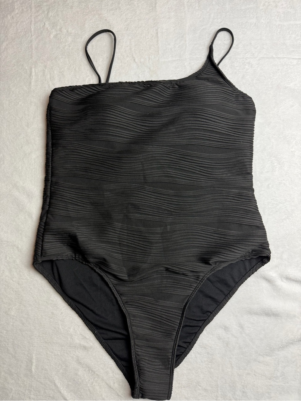 Black Textured One Piece Swimsuit XL Adjustable Straps Classic Minimalist